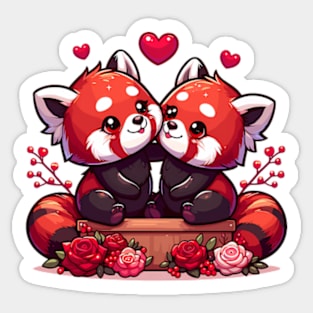 Valentines day kawaii red pandas in love I Sticker